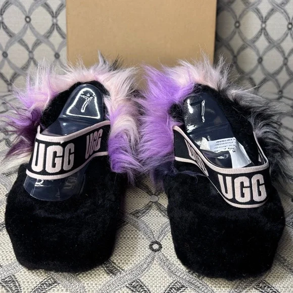UGG Women Fluff Yeah Multicolor Tie Dye Fur Slides - Picture 4 of 8